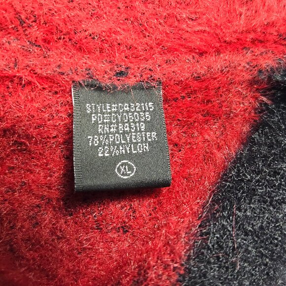 Cyrus Women’s XL Red Black Buffalo Plaid Cardigan Sweater Soft Fuzzy Knit Pocket - Picture 7 of 9